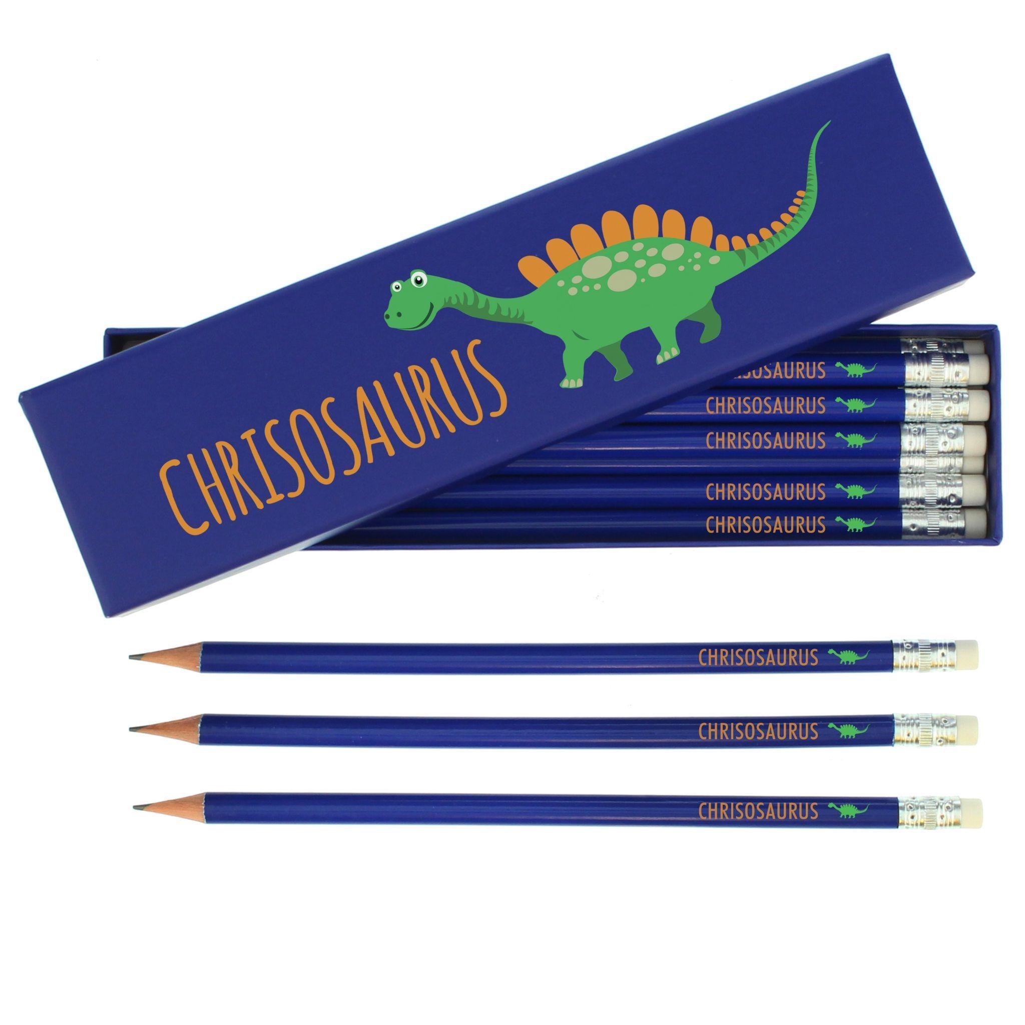 Box in Blue P Logo - Personalised Dinosaur Box of 12 Blue HB Pencils