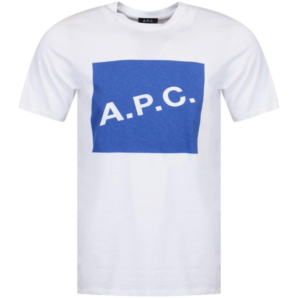 Box in Blue P Logo - A.P.C APC White/Blue Box T-Shirt - Men from Brother2Brother UK