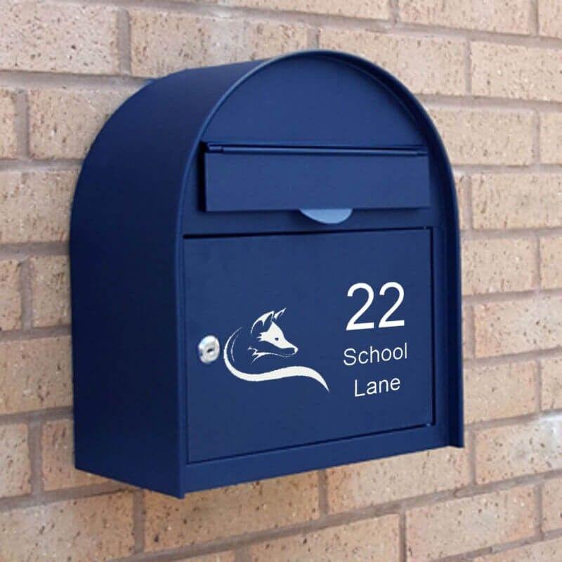 Box in Blue P Logo - Letterboxes Blue Letterbox personalised with your address