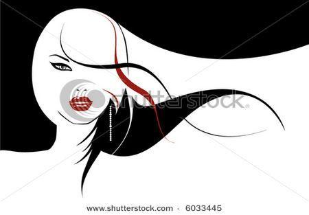 Woman with Red Hair Flowing Logo - Picture of a Glamorous Woman with Long Flowing Hair and Red Lips