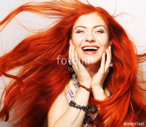 Woman with Red Hair Flowing Logo - Woman With Long Flowing Red Hair And Royalty Free