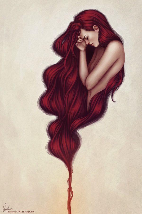 Woman with Red Hair Flowing Logo - art, drawing, floating, flowing