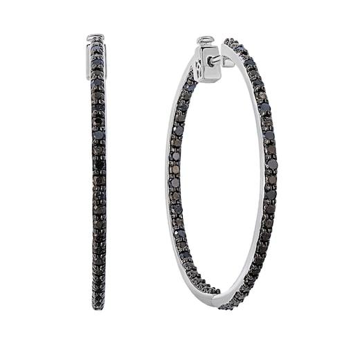 A Black Diamond Inside Diamond Logo - Sterling Silver 1 Carat T.W. Black Diamond Inside-Out Hoop Earrings