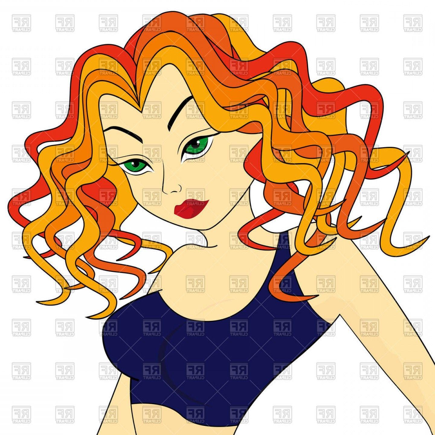 Woman with Red Hair Flowing Logo - Cartoon Red Haired Young Girl With Green Eyes And Flowing Hair