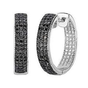 A Black Diamond Inside Diamond Logo - Black Diamond Inside Out Hoop Earrings 2.50Ct 14k White Gold Over
