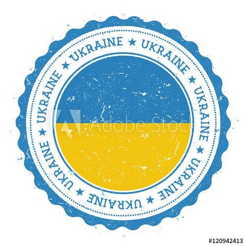 Travel Blue Circular Logo - Grunge rubber stamp with Ukraine flag. Vintage travel stamp