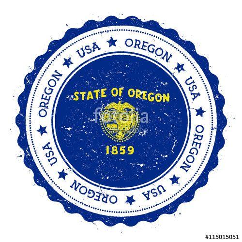 Travel Blue Circular Logo - Oregon flag badge. Grunge rubber stamp with Oregon flag. Vintage