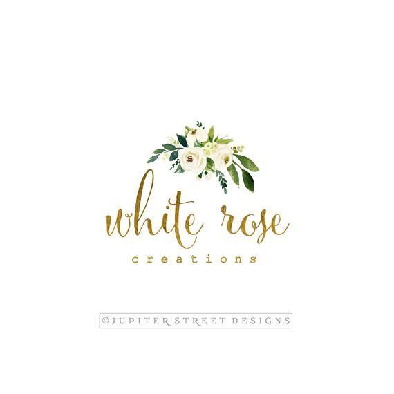 White Rose Logo - Premade Logo-Floral Logo-Rose Logo-Modern Logo-Gold Logo-Logo | Etsy