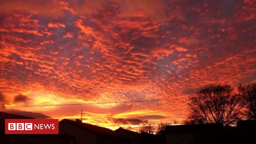 Red and Orange Sunset Logo - Spectacular sunsets light up UK skies
