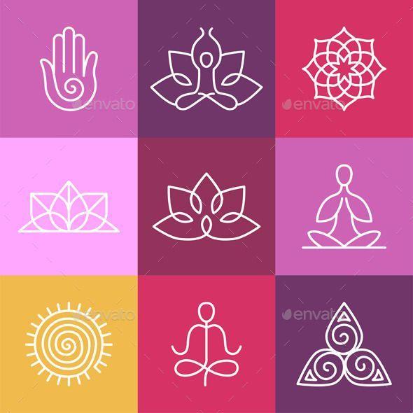 Round Zen Logo - Vector Yoga Icon And Round Line Signs Activity Conceptual