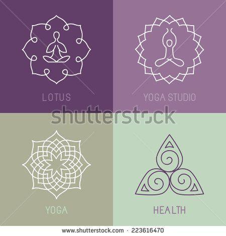 Round Zen Logo - Vector yoga icons and round line badges design elements