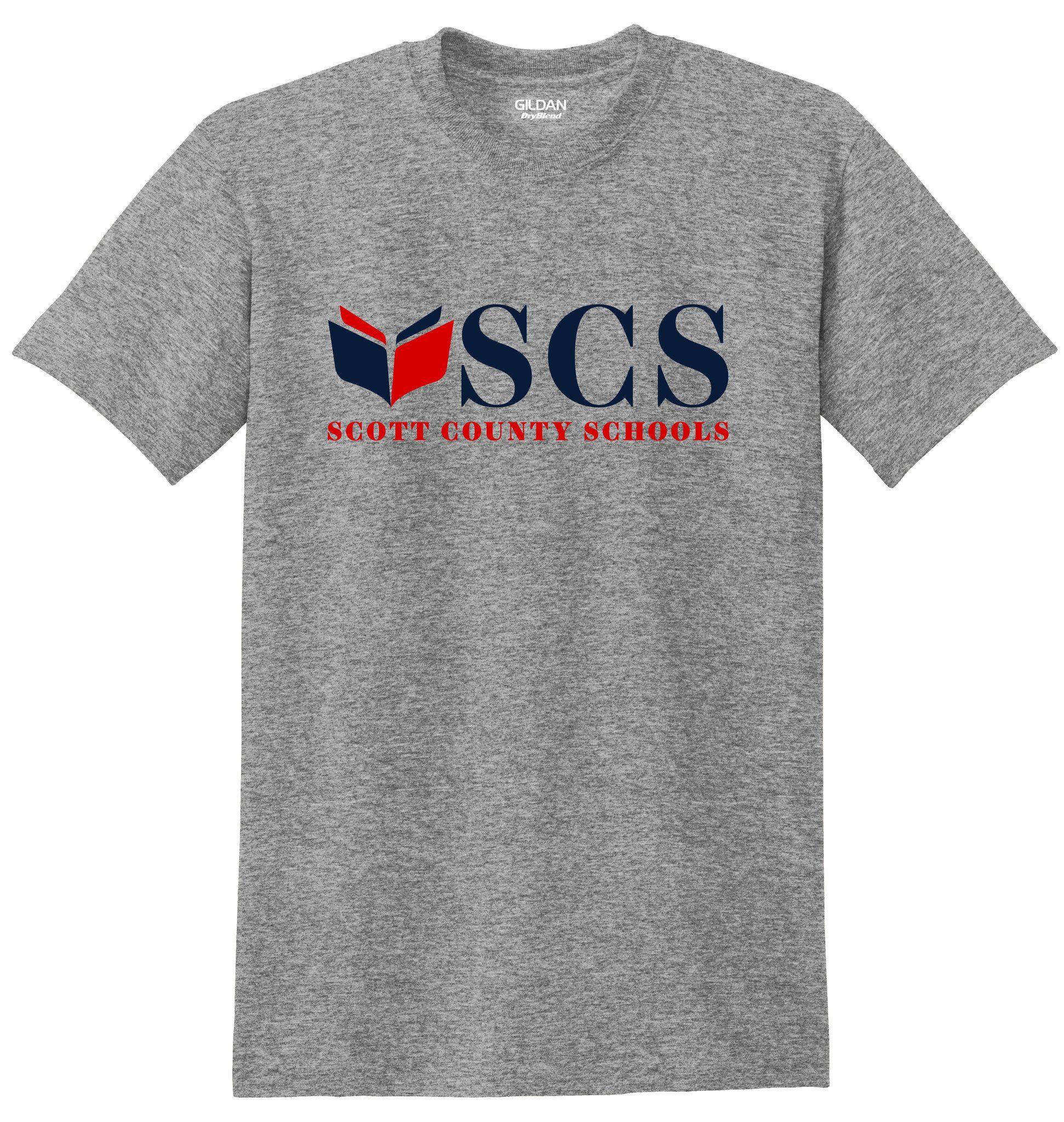 What Schools Have a Red T Logo - SCS Short Sleeve Tee With Navy Red Logo. Colors