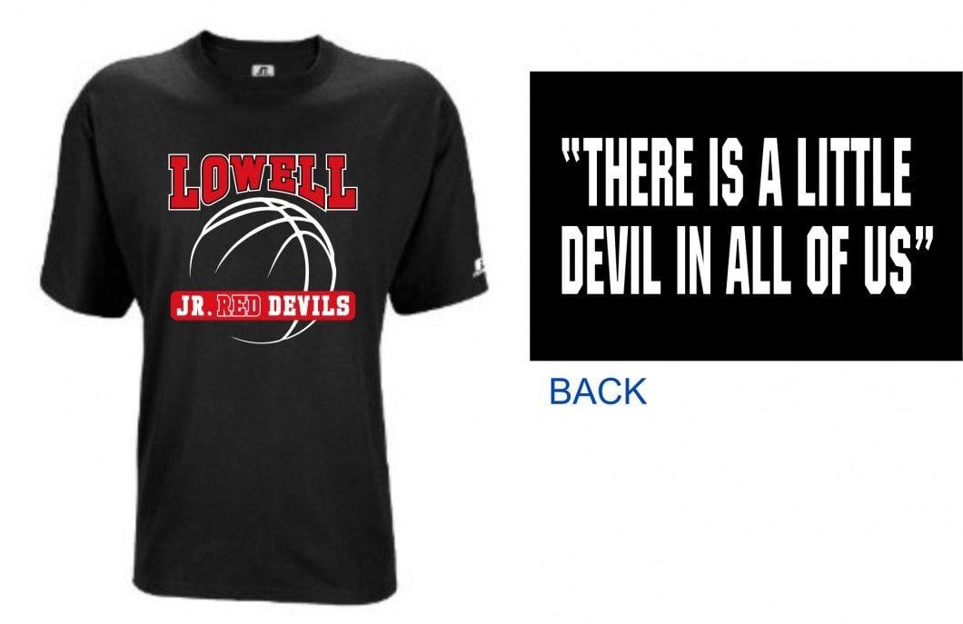 What Schools Have a Red T Logo - Lowell Basketball T-Shirt (JR Red Devils) - Schools