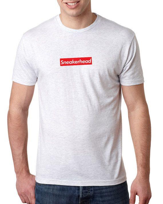 A Single White On Red Box Logo - This listing is for one “Sneakerhead Box Logo” Mens white tee with ...