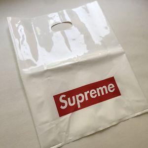 A Single White On Red Box Logo - Supreme NY Plastic Tote Bag Red Box Logo Shopping Bag White