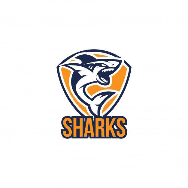 Orange Shark Logo - Shark logo blue orange with shield design template Vector | Premium ...