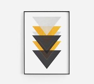 Geometric Triangle Logo - Yellow Grey Black Bold Geometric Triangle Abstract Gallery Wall Art
