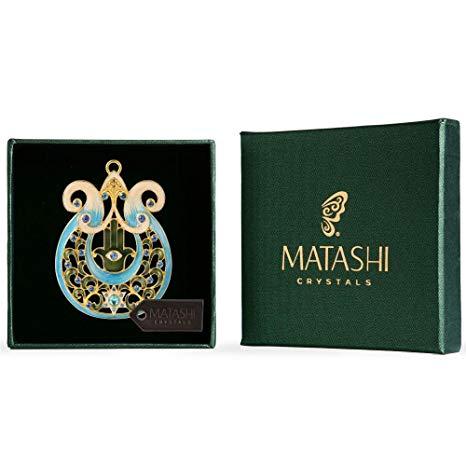 Blue with Gold Harp Logo - Matashi Ancient Harp with Hamsa and Star of David Hanging Ornament ...
