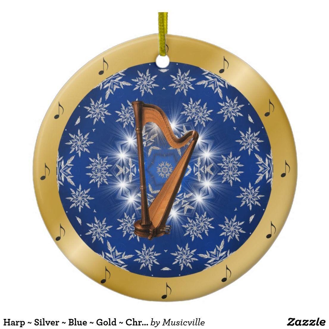 Blue with Gold Harp Logo - Harp ~ Silver ~ Blue ~ Gold ~ Christmas ~ Ceramic Ornament in 2018 ...