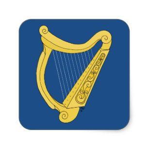 Blue with Gold Harp Logo - Irish Harp Stickers & Labels