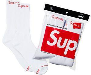 A Single White On Red Box Logo - Supreme (1) Pair Single Pair Hanes Crew Socks White Box Logo Classic