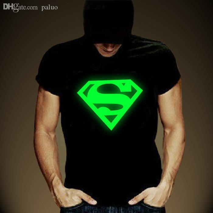 Fluorescent Yellow Superman Logo - Wholesale-Luminous T Shirt Men Sexy Creative Fashion Funny Men ...