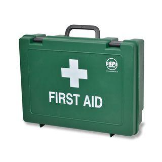 Red Cross in White Box Logo - Large Green First Aid Box - Empty