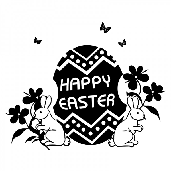 Happy Easter Black and White Logo - Happy Easter shop window sticker showing egg and bunny designs