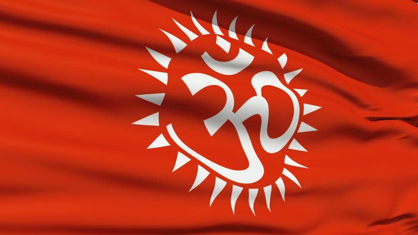 Red Hindu Logo - Vídeo stock de Red Flag with Hindu Aum 100% livre de direitos