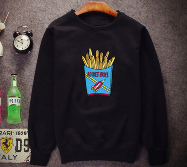S French Logo - Men's French Fries Logo Black Long Sleeve Sweater- BFMe.in