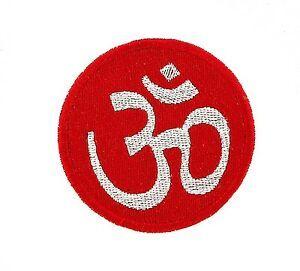 Red Hindu Logo - Patch iron on Ohm red hindu applique backpack om peace and love