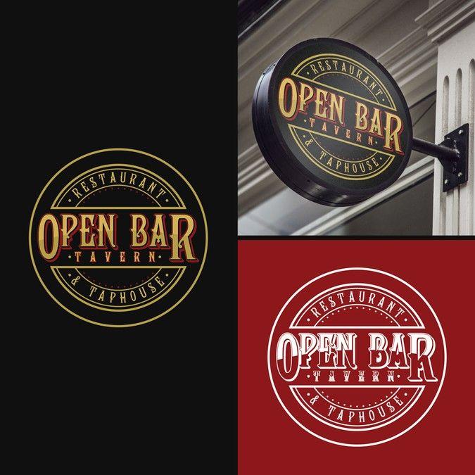 Red Open Bar Logo - Open Bar Tavern serve craft beer and wine restaurant. Logo