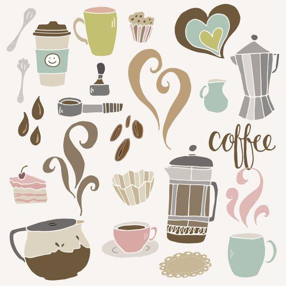 Cute Cafe Logo - Cute Coffee Clip Art // Cafe Shop French Press Espresso // Menu