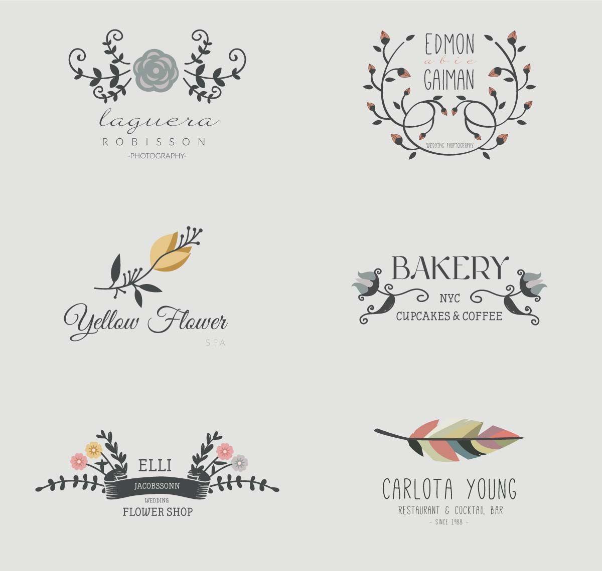 Cute Cafe Logo - Lovely wreaths cafe shop logo set vector