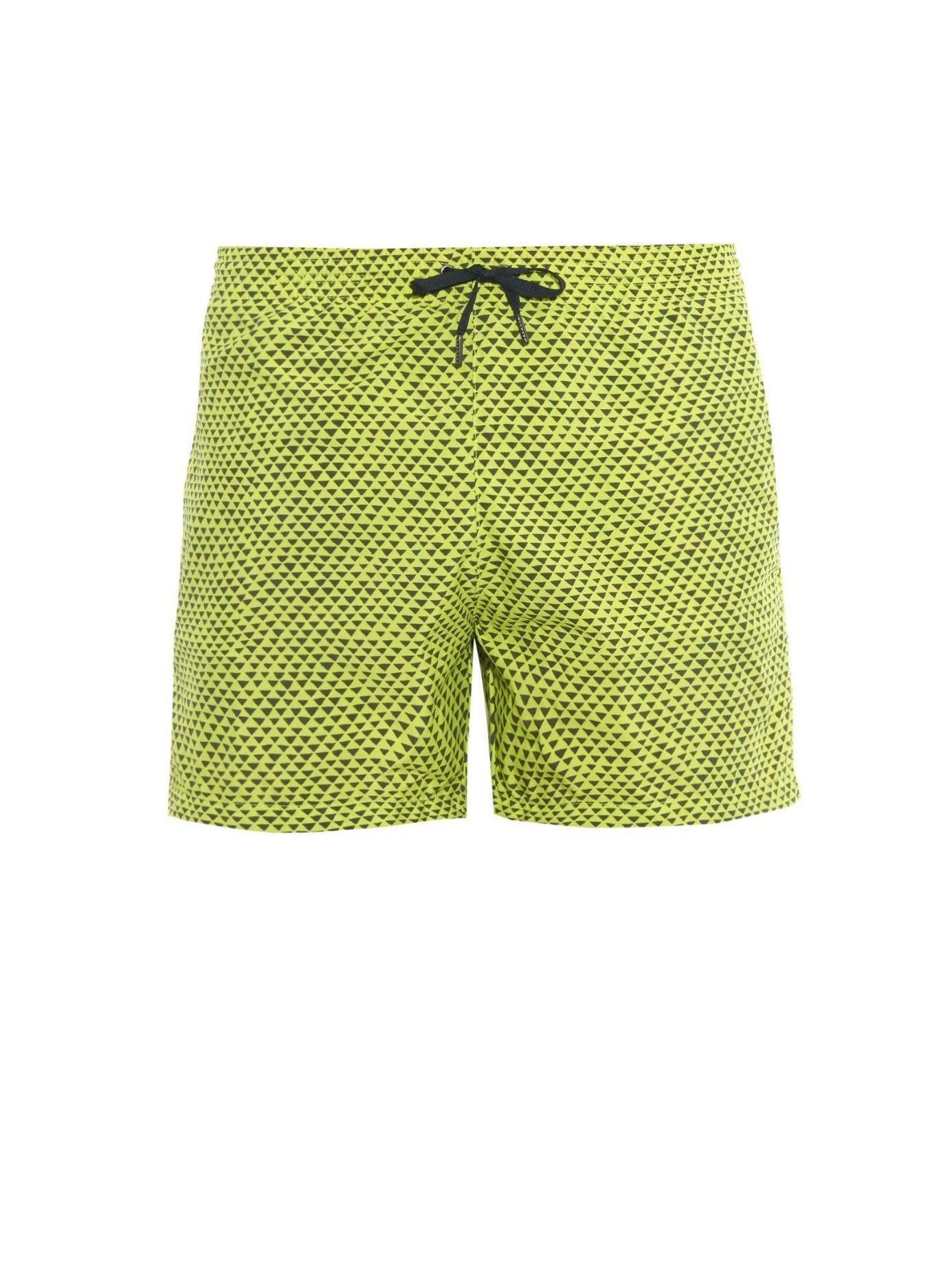 Green with Yellow Triangle Logo - Danward Triangle Print Swim Shorts In Yellow For Men