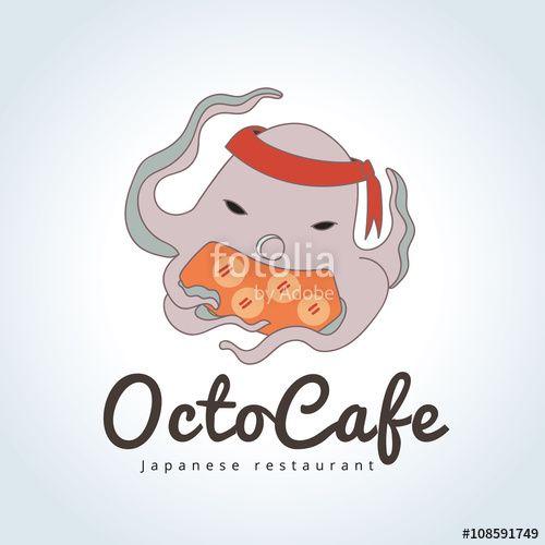 Cute Cafe Logo - Octopus logo, Kids logo template, cute logo design, Cafe logo. Stock