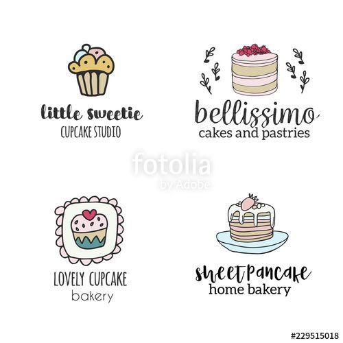 Cute Cafe Logo - Set of hand drawn cute, stlish and simple premade logo designs for ...