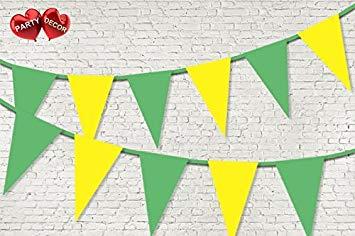 Green with Yellow Triangle Logo - Spring Green and Yellow coloured Bunting Banner 15 Flags