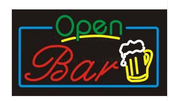 Red Open Bar Logo - NEON SIGN For Open Bar Wine Real GLASS Tube Beer PUB Restaurant ...