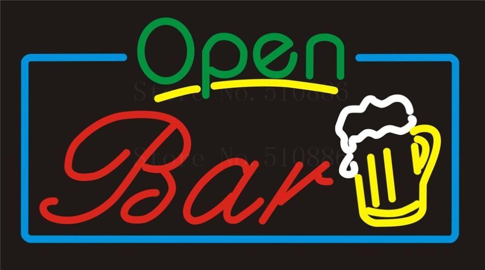 Red Open Bar Logo - NEON SIGN For Open Bar Wine Real GLASS Tube Beer PUB Restaurant