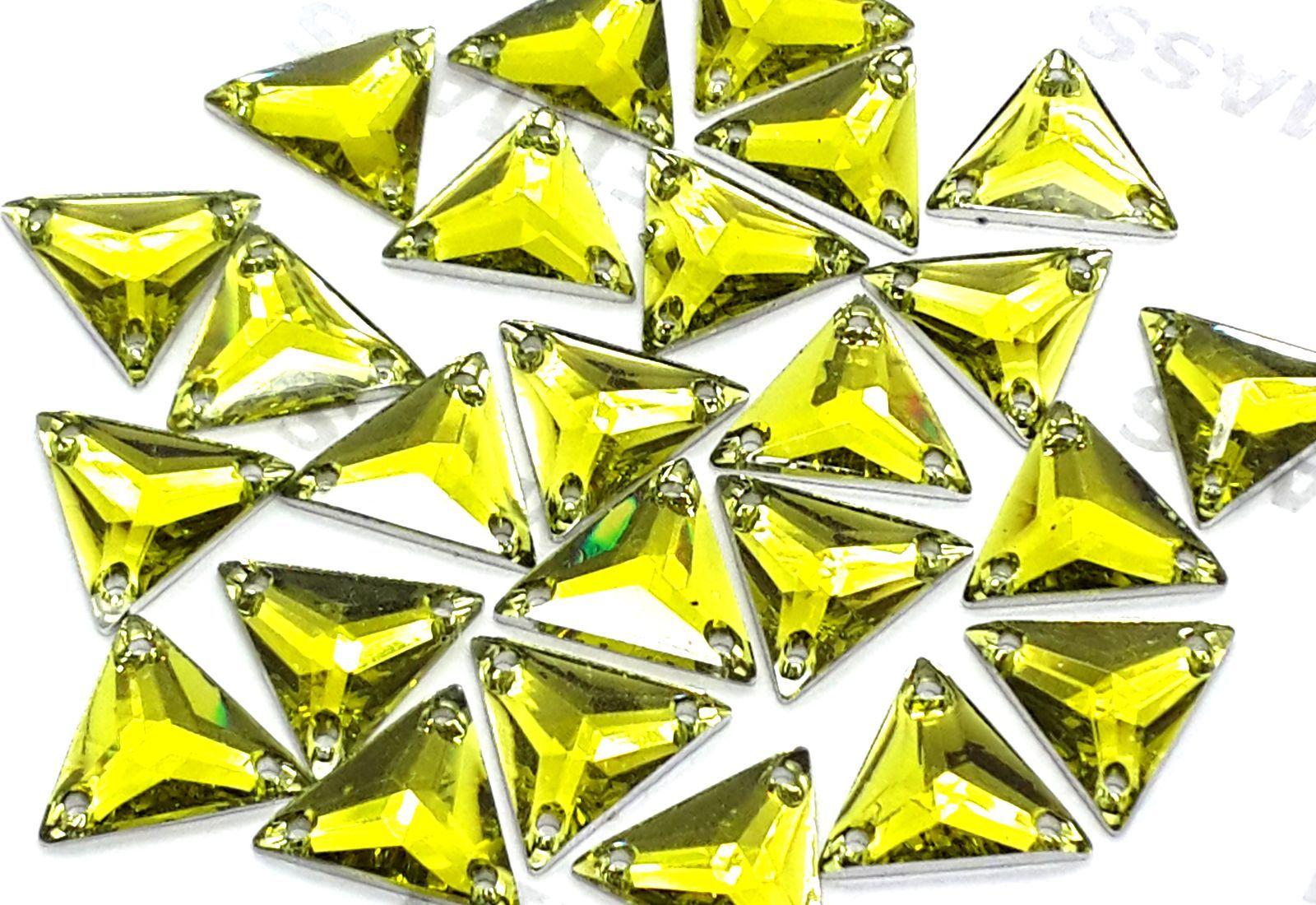 Green with Yellow Triangle Logo - Citrine Yellow Triangle EIMASS Resin Crystals Sew on Glue on Stones