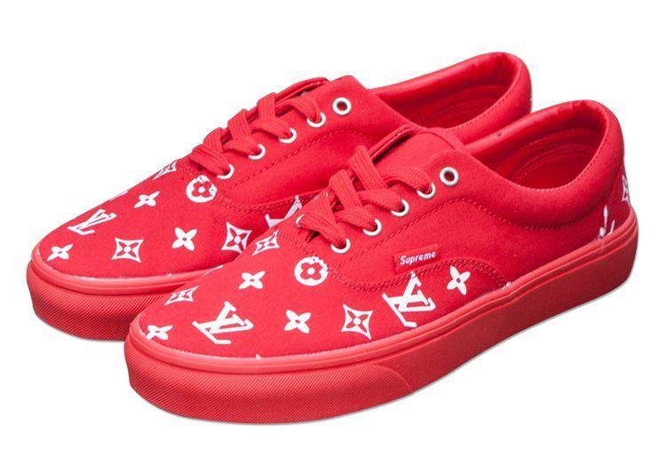 Vans Supreme Red Logo - Red Vans Supreme x LV Era Skateboard Canvas Shoes [V1702] - $39.00