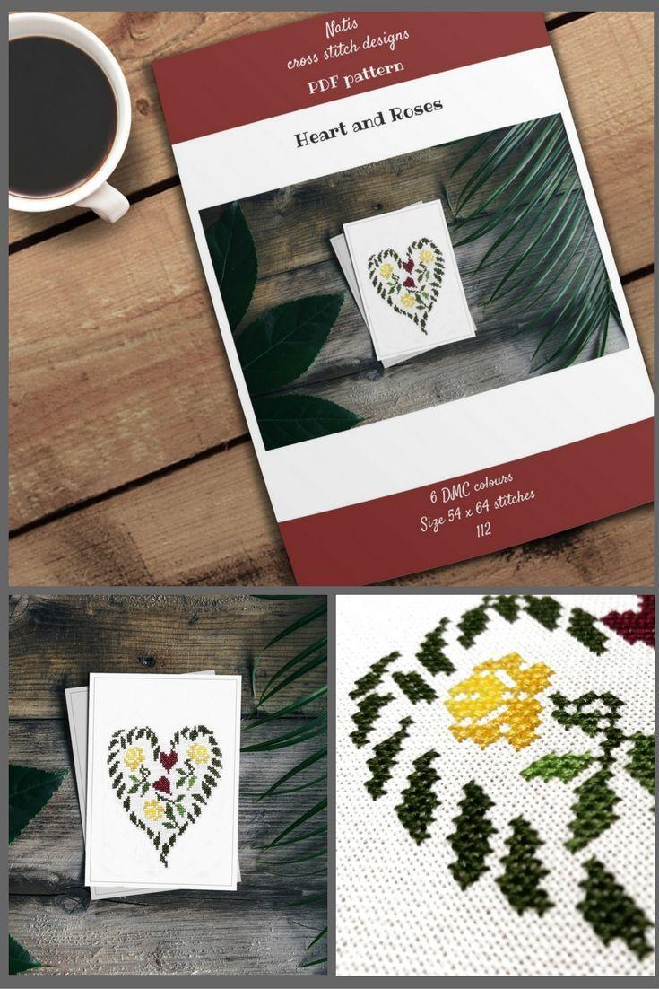 Primitive Rose Logo - Yellow Roses cross stitch pattern DIY Valentines day gift needlework ...