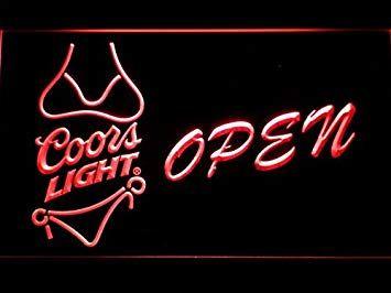 Red Open Bar Logo - Coors Light Bikini Beer OPEN Bar LED Neon Sign Man Cave