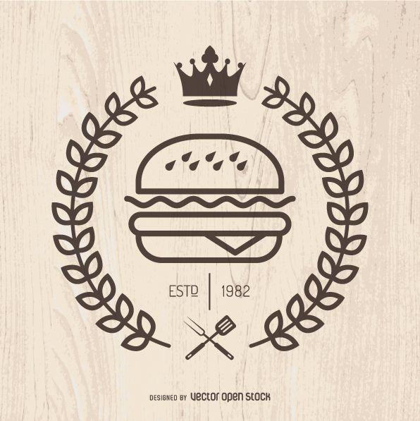 Hamburger Restaurant Logo - Illustrated burger logo, with crown and laurel wreath. Simple vector ...