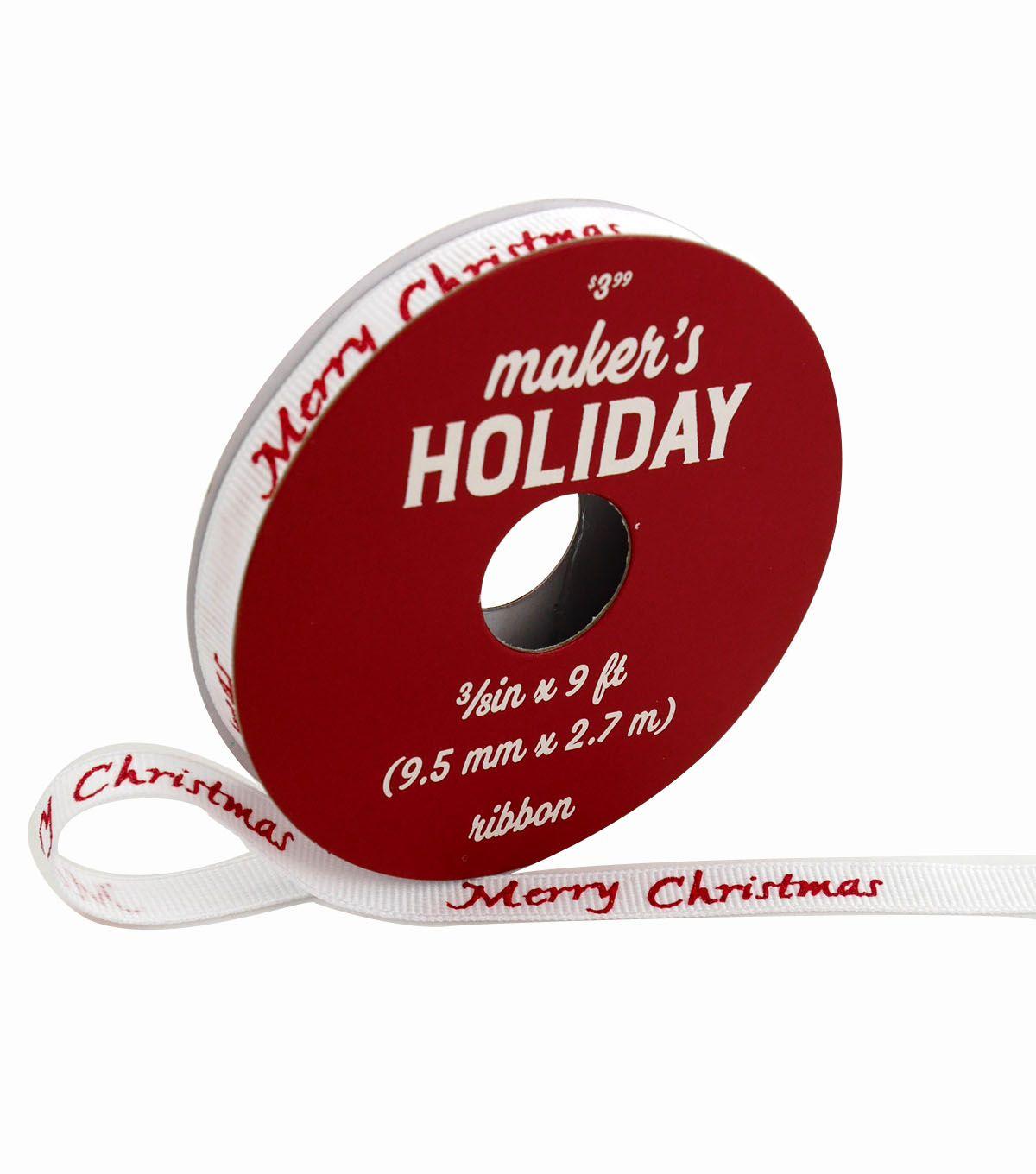 Cristmas Red White and Looking Brand Logo - Maker's Holiday Christmas Ribbon 3 8''x9'-Red Merry Christmas