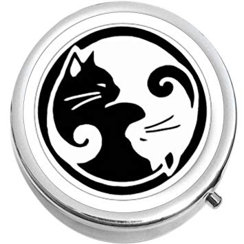 Yin Yang Black and White Box Logo - Yin Yang Cats Medicine Vitamin Compact Pill Box: Health