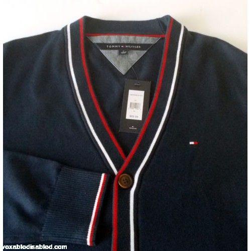 Red White S Logo - Tommy Hilfiger Navy Blue Cardigan Red White Stripes Embroidered Logo ...