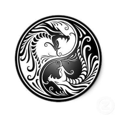 Yin Yang Black and White Box Logo - Yin Yang Dragons Classic Round Sticker. Design. Yin yang tattoos