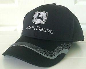 Cool Silver Logo - John Deere Black Performance Fabric Hat Cap w Silver Logo and Cool
